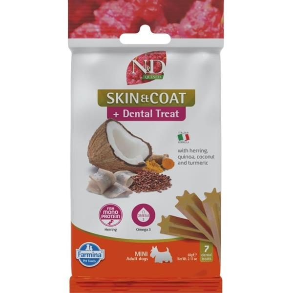 N&D QUINOA Dog Dental Snack Skin & Coat Herring Mini 60 g