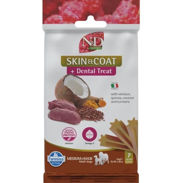 N&D QUINOA Dog Dental Snack Skin & Coat Venison Medium & Maxi 100 g