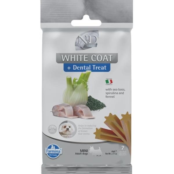 N&D WHITE Dog Dental Snack Sea Bass Mini 60 g