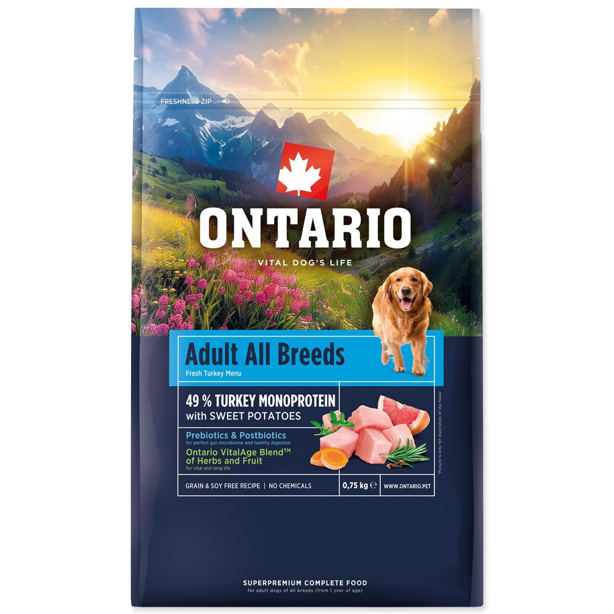 Ontario Adult All Breeds Monoprotein Turkey & Sweet Potatoes 0,75kg