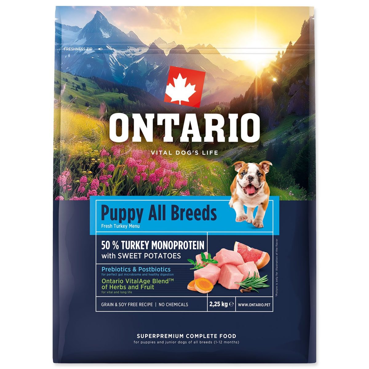 Ontario Puppy & Junior All Breeds Monoprotein Turkey & Sweet Potatoes 2,25kg