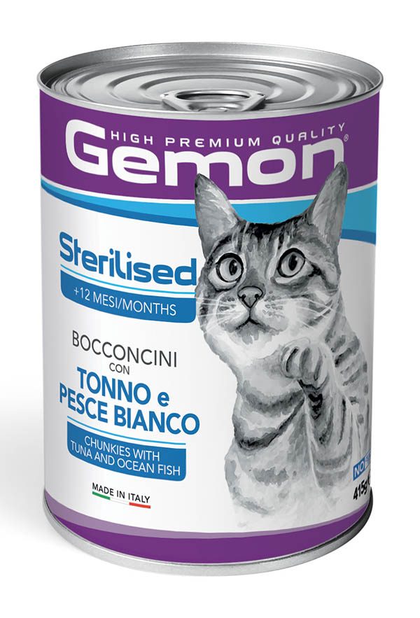 GEMON Cat HP sterilized kousky tuňák/bílá ryba 415g