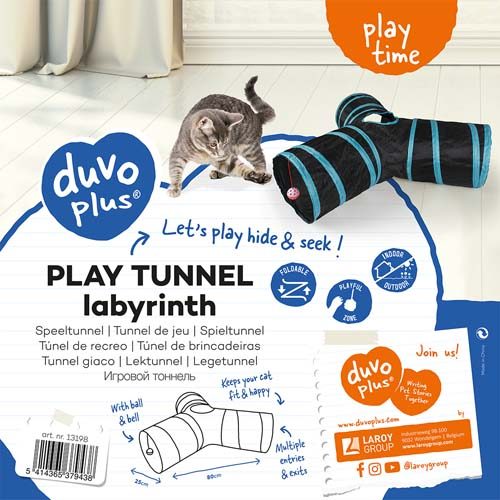Tunel pro kočky Play labyrint 80x25cm modrý/černý Duvo+