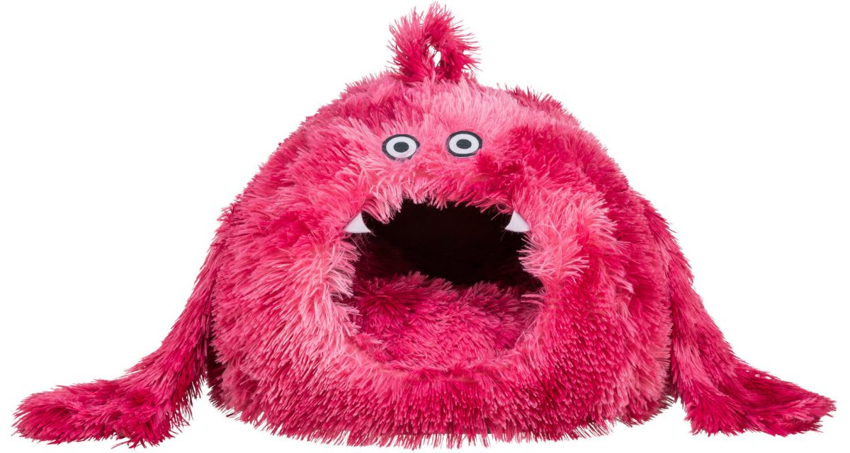 Kukaň MONSTER, 46 x 33 x 46 cm, dlouhovlasý plyš, růžově červená - LIMITOVANÁ NABÍDKA