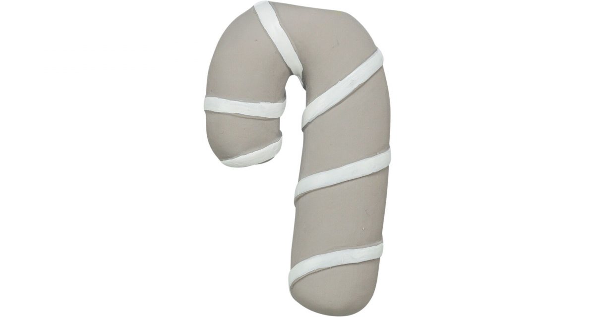 Vánoční cukrová hůlka, se zvukem, 10 cm, latex, šedobéžová