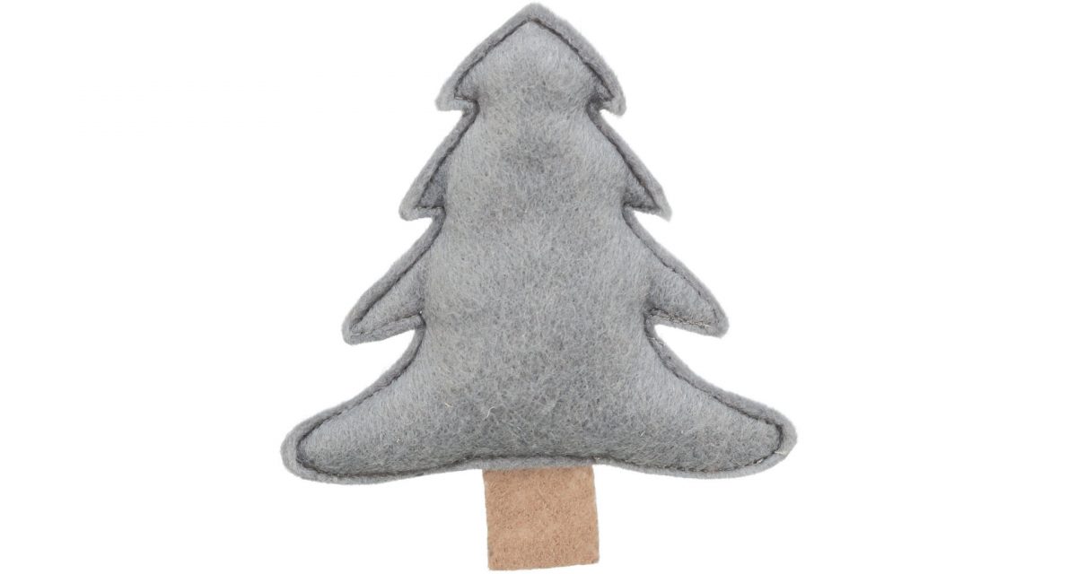 Vánoční stromek s catnipem, 10.5 cm, filc, šedá