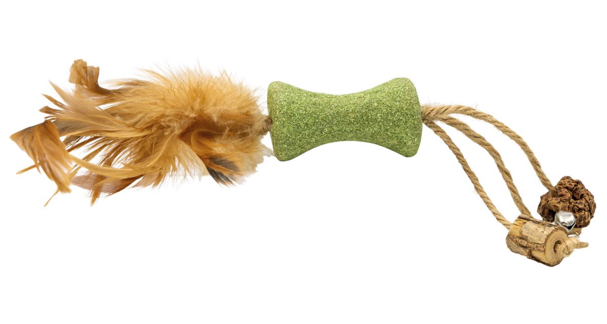 Catnipová ŠPULKA 6 cm s peřím a provázky (25cm), HipHop Cat