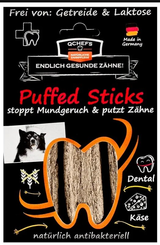 Q-Chefs Tyčinky na čištění zubů pro psy Vital Puffed Sticks, sáček 72g