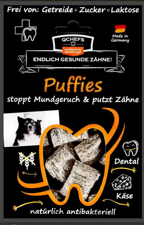 Q-Chefs Krekry na čištění zubů pro psy Puffies, sáček 65g