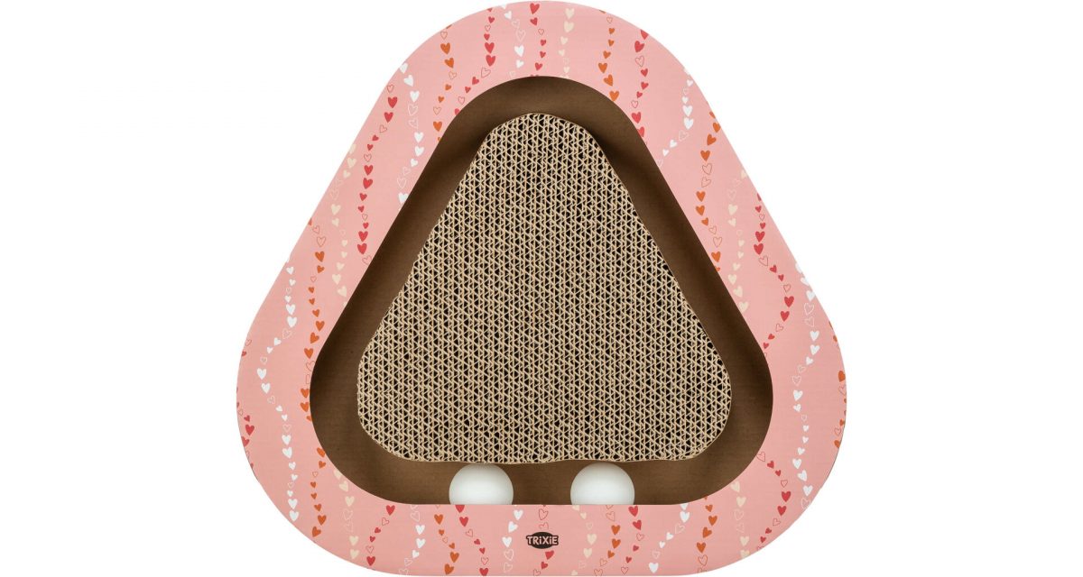 Škrabací karton VALENTINE triangl, s míčky a catnipem, 36 x 5 x 36/36 cm, losos - LIMITOVANÁ NABÍDKA