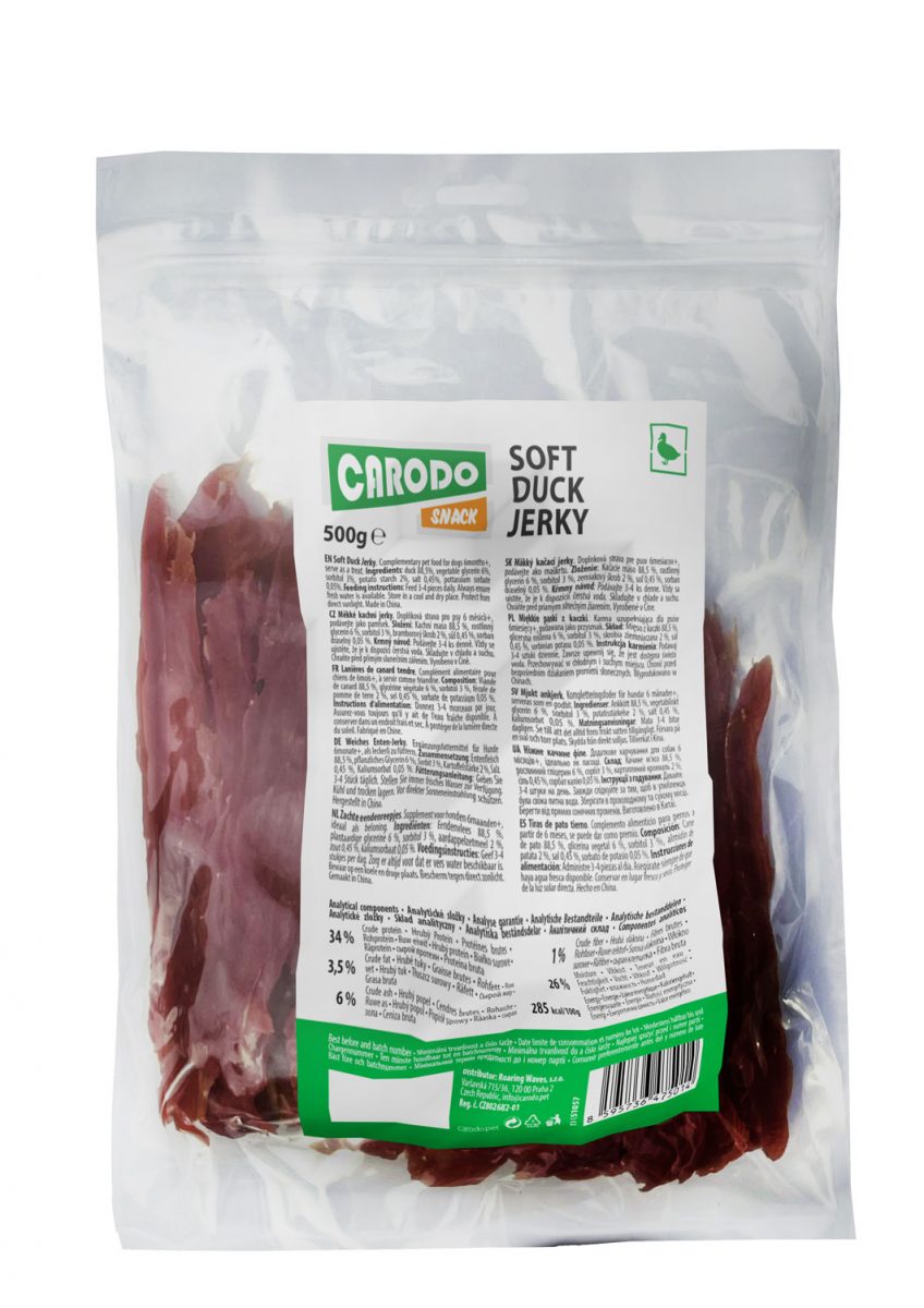 CARODO Dog poch. Měkký kachní jerky 500g