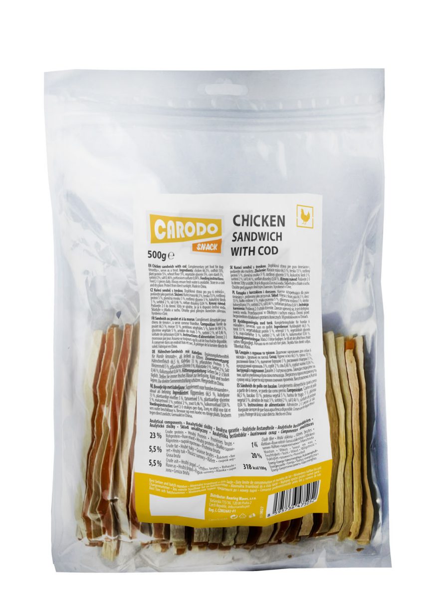 CARODO Dog poch. Kuřecí sendvič s treskou 500g