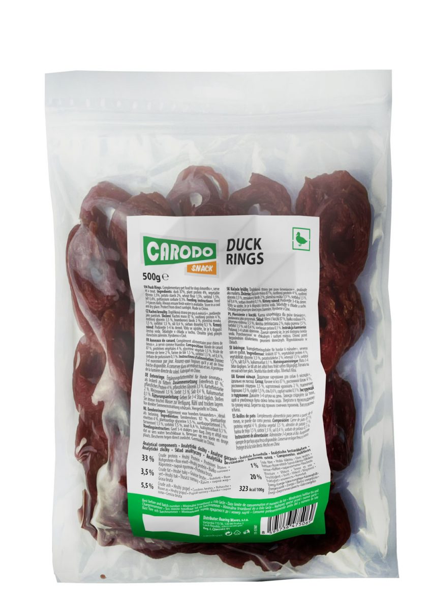 CARODO Dog poch. Kachní kroužky 500g