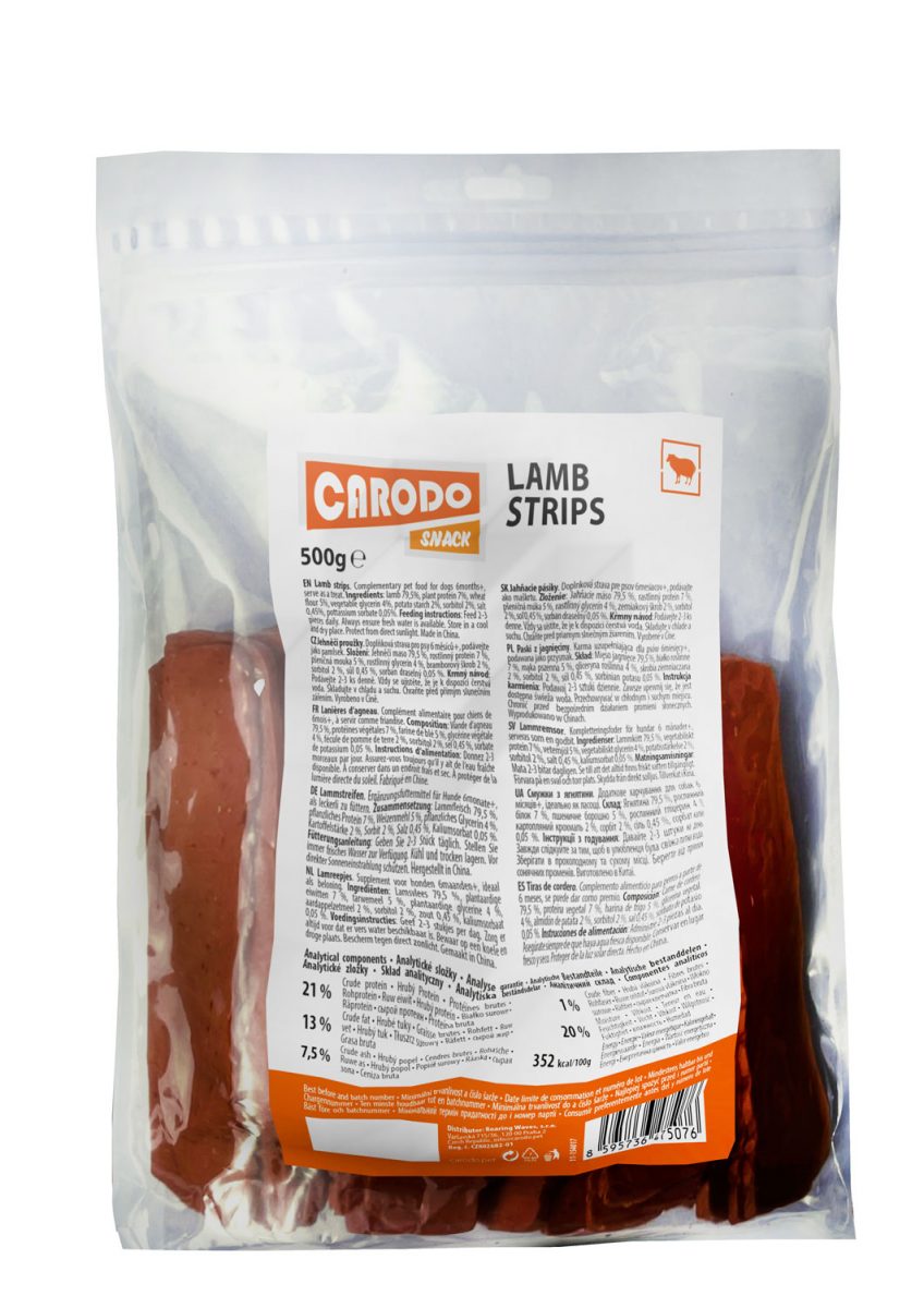 CARODO Dog poch. Jehněčí proužky 500g
