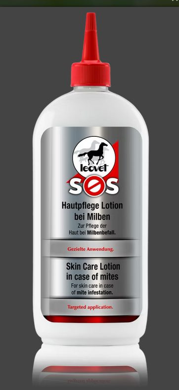 První pomoc v péči o porušenou kůži, při letní vyrážce a při napadení roztoči Leovet SOS Hautpflege Lotion, Láhev 500 ml