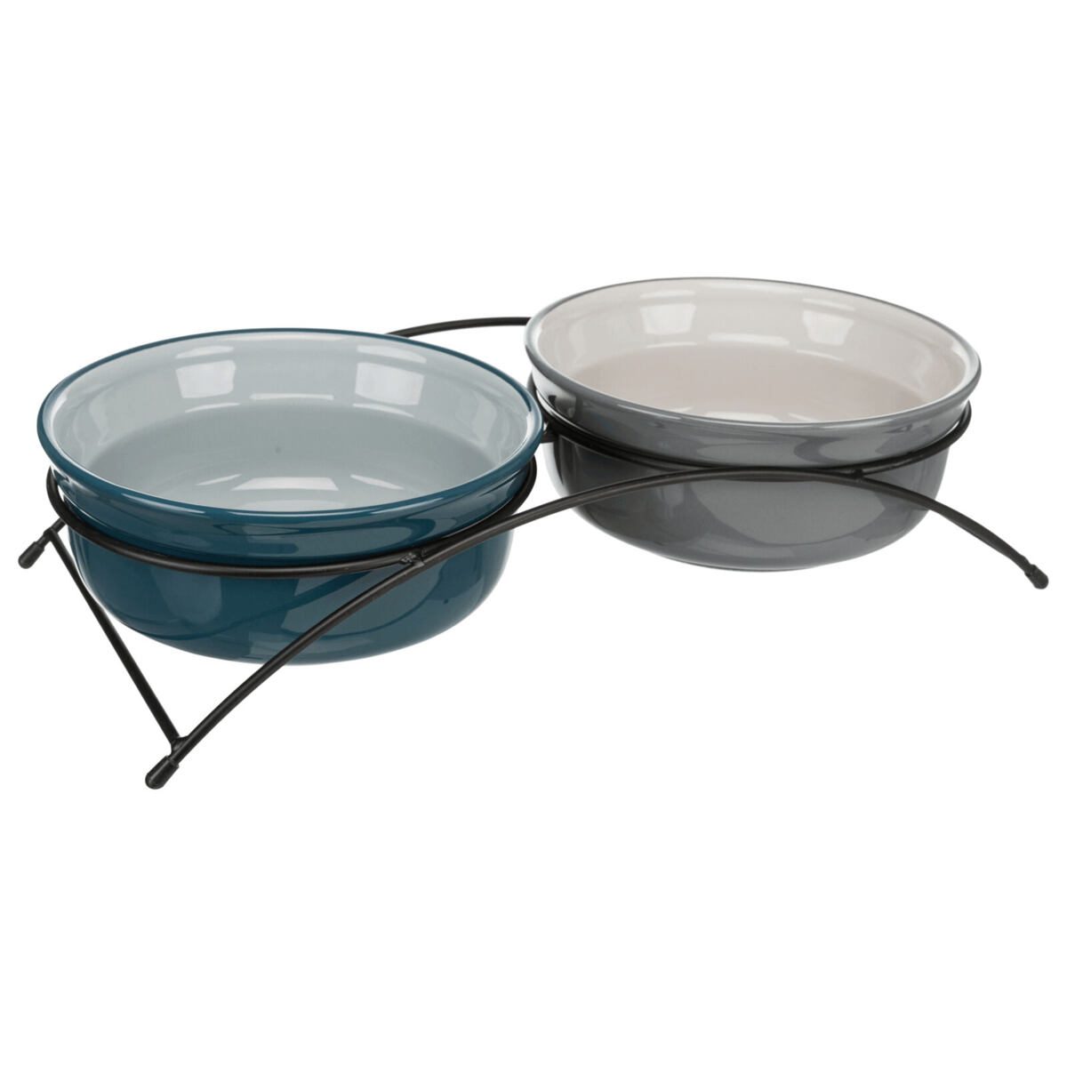 Set keramických misek v kovovém stojánku, petrolejová/šedá 2 × 0,6 l/ ø 15 cm/ 32 × 9 × 16 cm