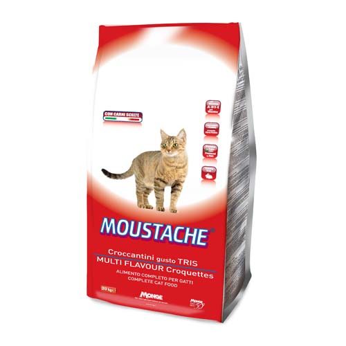 MONGE MOUSTACHE CAT TRIS FLAVOUR 20kg granule pro dospělé kočky s rybou, kuřecím a hovězím masem, s taurinem a vitamíny
