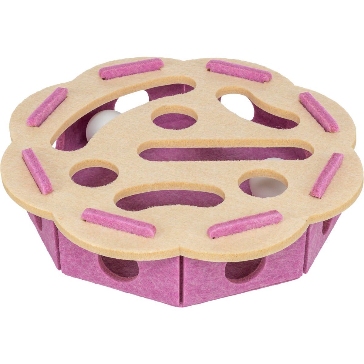 Interaktivní hra pro kočky Hole´n´Roll – květina, ø 30 × 7.5 cm, filc, růžová/béžová