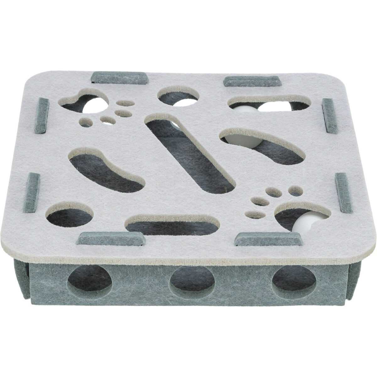 Interaktivní hra pro kočky Hole´n´Roll – box, ø 30 × 7.5 cm, filc, šedá