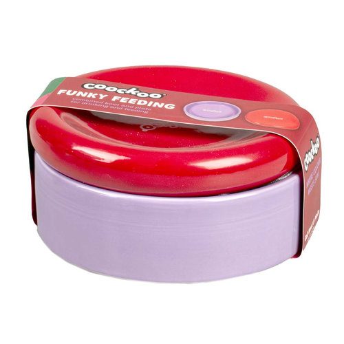 COOCKOO FUNKY FEEDING Keramická miska 2v1 pro kočky 50ml/280ml 13,5x13,5x6cm červená a fialová