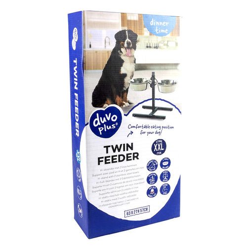 DUVO+ Nastavitelný dvojitý H-stojan s miskami pro psy XXL 4730ml 61x29x52,5cm