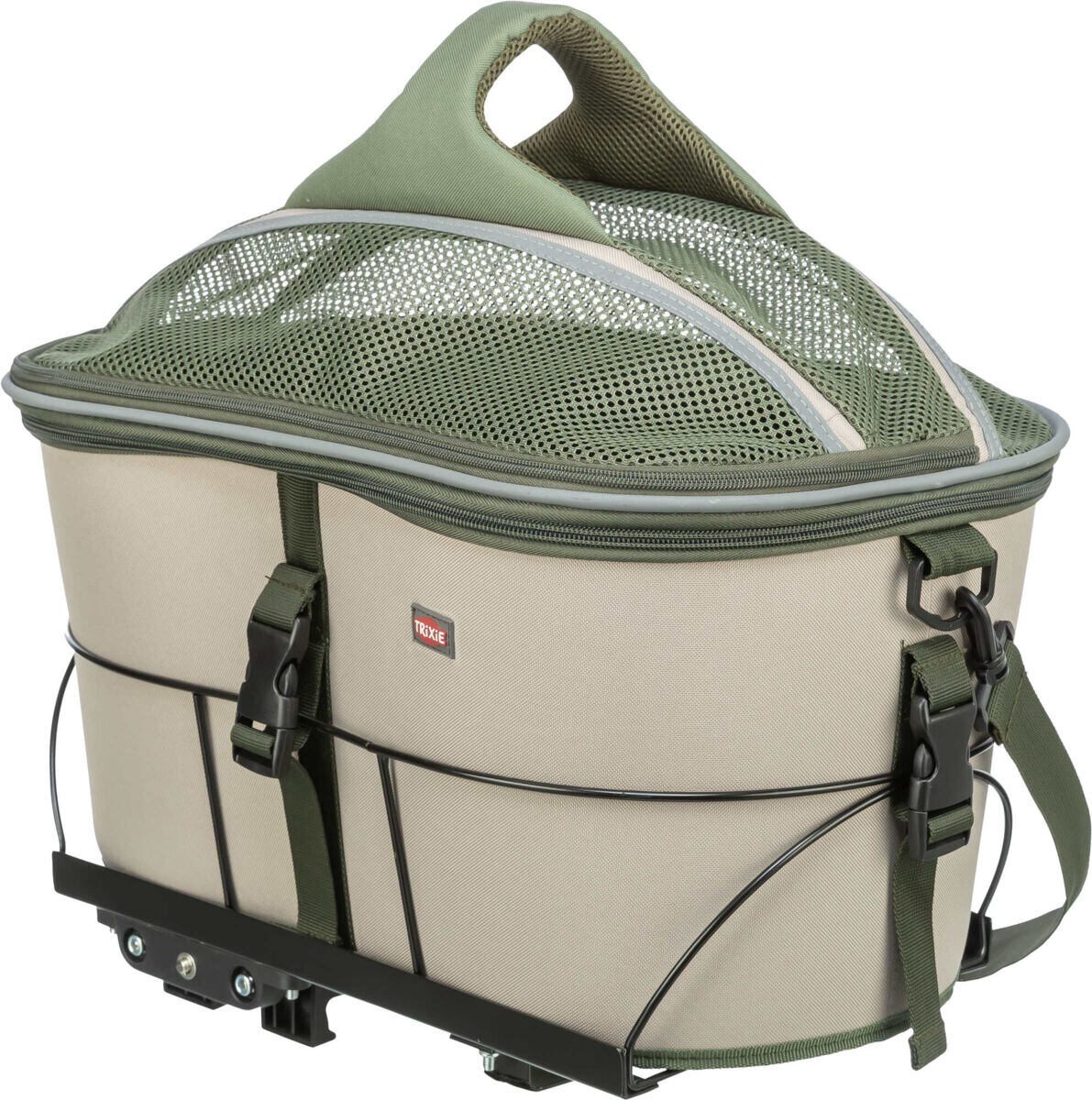 Transportní koš na nosič, polyester, 33 x 40 x 34 cm, olivově zelená/béžová